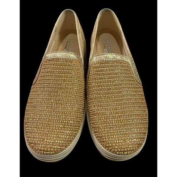 Skechers Double Up Shiny Dancer Slip On Sneakers  Gold 6.5 Memory Foam - Picture 2 of 15